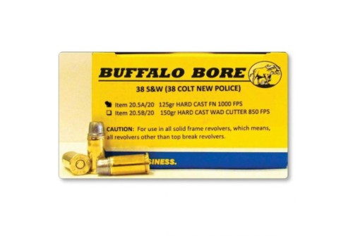 Buffalo Bore Ammunition 20.5A/20 Pistol  38 S&W 125 gr Hard Cast Flat Nose (HCFN) 20 Bx/ 12 Cs