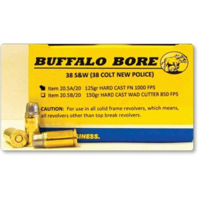 Buffalo Bore Ammunition 20.5A/20 Pistol  38 S&W 125 gr Hard Cast Flat Nose (HCFN) 20 Bx/ 12 Cs