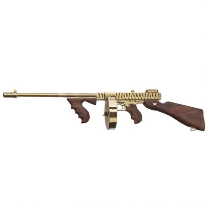 Thompson T150DTGTS 1927A-1 Deluxe 45 ACP Caliber with 16.50" Barrel, 20+1 Capacity (Stick), 50+1 Capacity (Drum), Gold w/Tiger Stripe Metal Finish