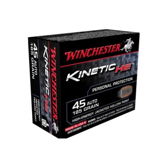 Winchester ..45 Auto/ACP 185gr JHP Kinetic HE Pistol Ammunition, 20 Rounds - HE45JHP