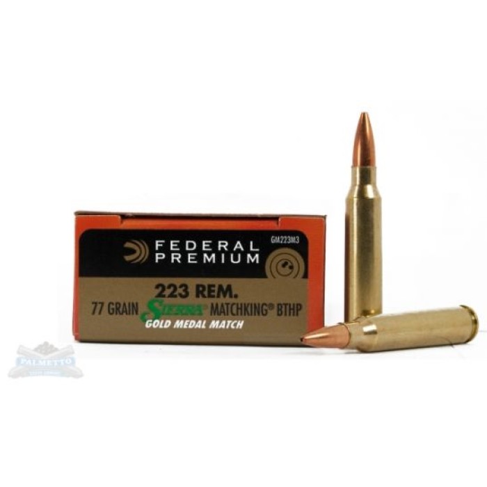 Federal 223 77gr Sierra MatchKing BTHP Gold Medal Match Ammunition 20rds - GM223M3