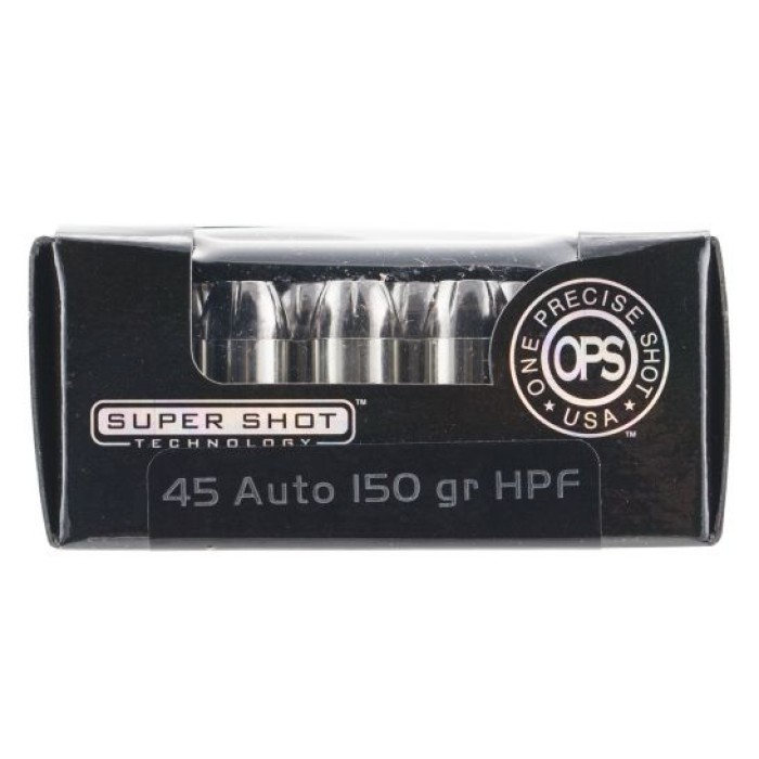 Ammo Inc OPS (One Precise Shot) 150 gr Hollow Point Frangible .45 ACP Ammo, 20/box - 45150HPF