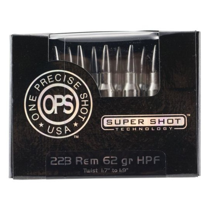 Ammo Inc OPS (One Precise Shot) 62 gr Hollow Point .223 Rem/5.56 Ammo, 20/box - 223062HPF