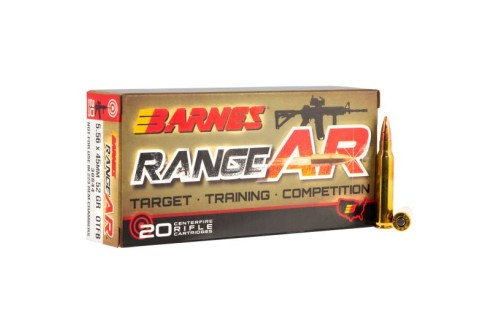 Barnes Bullets Range AR 52 gr Open Tip Flat Base 5.56 Ammo, 20/box - 30844