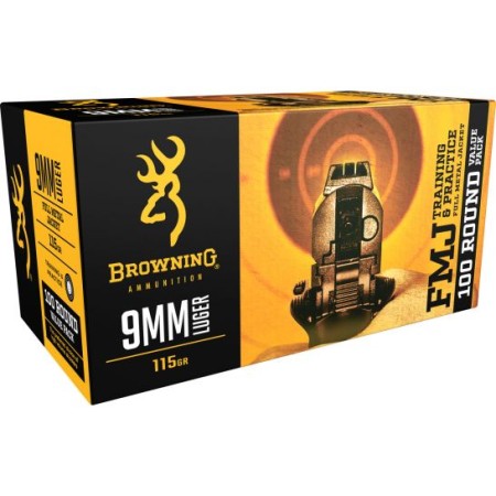 Browning Training & Practice 115 gr Full Metal Jacket 9mm Ammo, 100/box - B191800094