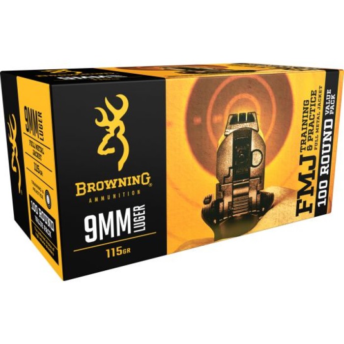 Browning Training & Practice 115 gr Full Metal Jacket 9mm Ammo, 100/box - B191800094