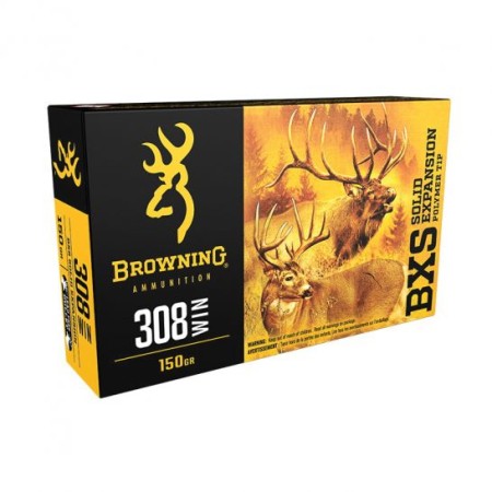 Browning Ammo B192403081 BXS Copper Expansion 308 Win 150 gr Lead Free Solid Expansion Polymer Tip 20 Per Box 10 UPC: 020892224766
