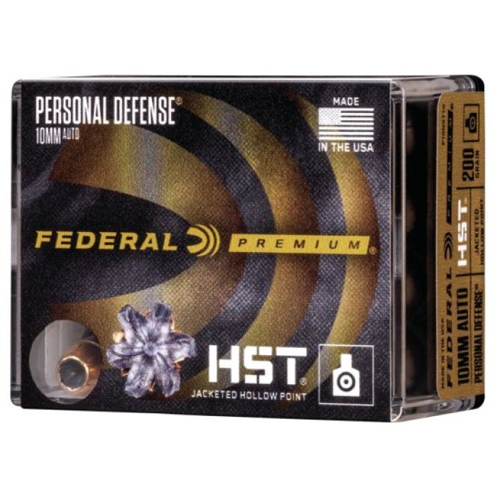 Federal Premium Personal Defense 200 gr HST Jacketed Hollow Point 10mm Ammo, 20/box - P10HST1S