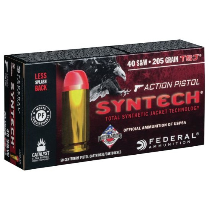 Federal American Eagle Syntech Action Pistol 205 gr Syntech Jacket Flat Nose .40 S&W Ammo, 50/box - AE40SJAP1