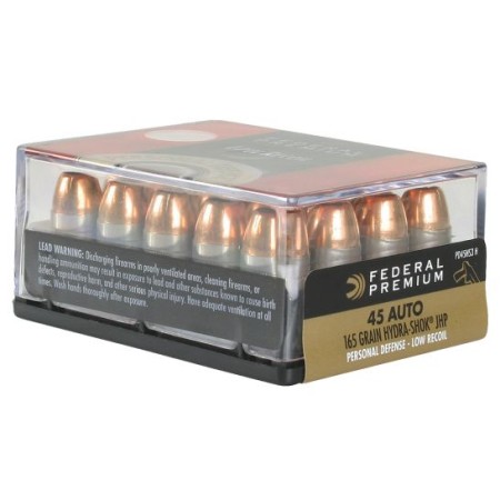 Federal Premium Personal Defense Hydra-Shok Low Recoil 165 gr Jacketed Hollow Point .45 ACP Ammo, 20/box - PD45HS3 H