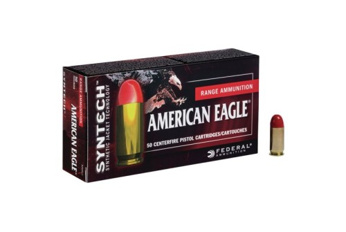 Federal American Eagle Syntech Action Pistol 220 gr Syntech Jacket Flat Nose .45 ACP Ammo, 50/box - AE45SJAP1