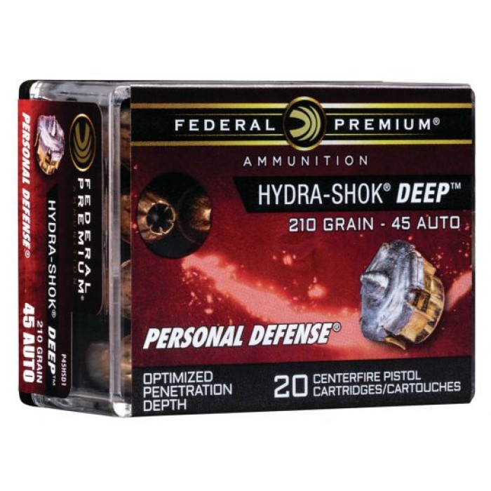 Federal Premium 210 gr Hydra-Shok Deep .45 ACP Ammo, 20/box - P45HSD1