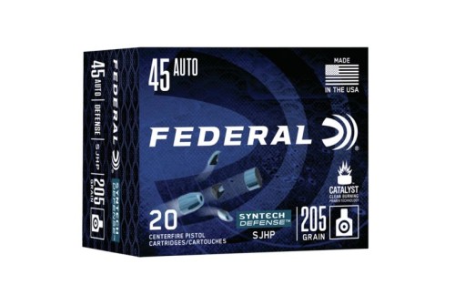 Federal Syntech Defense 205 gr Segmented Hollow Point .45 ACP Ammo, 20/box - S45SJT1