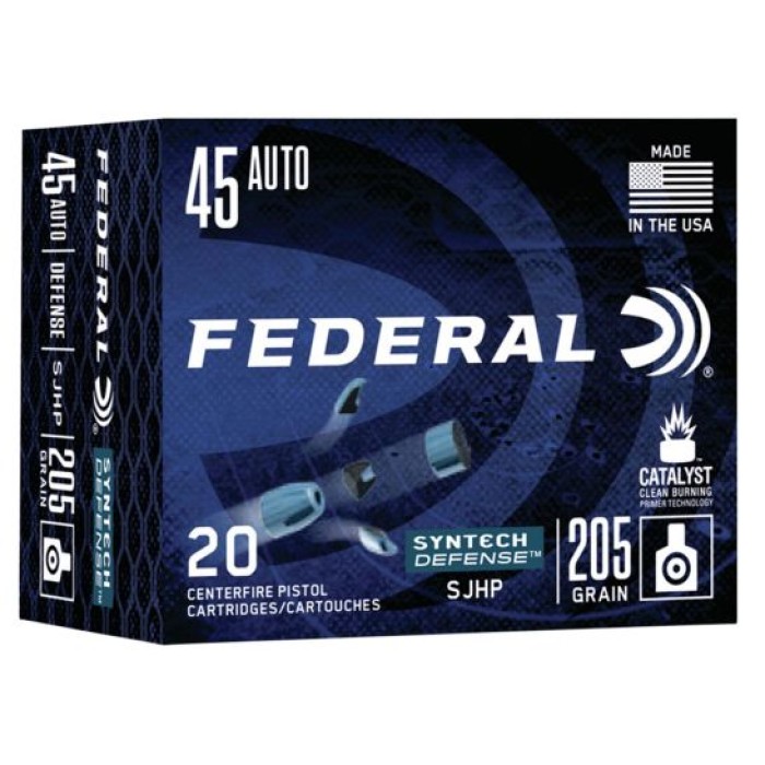 Federal Syntech Defense 205 gr Segmented Hollow Point .45 ACP Ammo, 20/box - S45SJT1