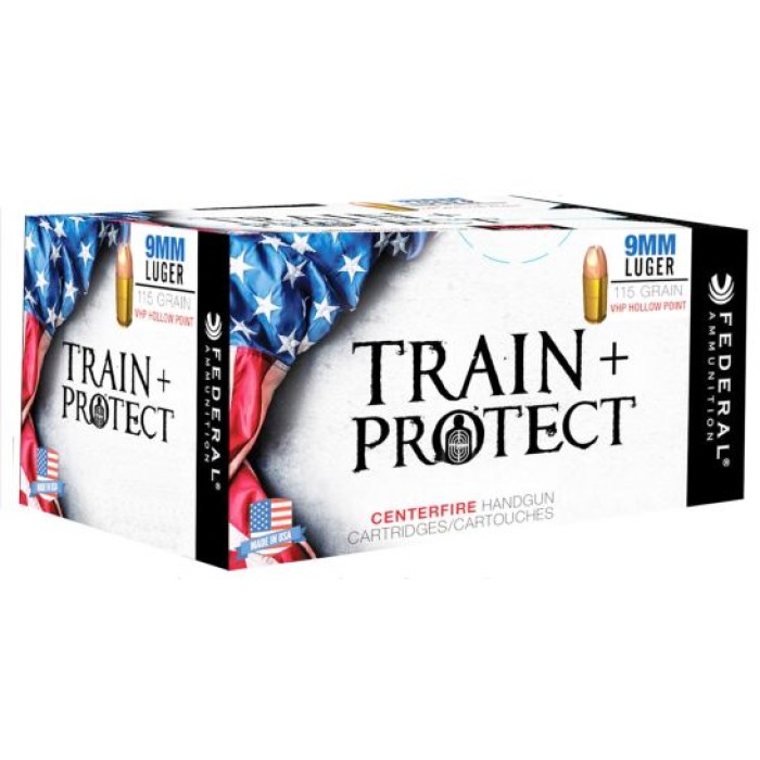 Federal Train + Protect 115 gr Jacketed Hollow Point 9mm Ammo, 100/box - TP9VHP2