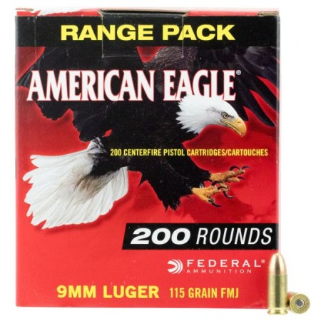 Federal American Eagle 115 gr Full Metal Jacket 9mm Ammo, 200/box - AE9DP200