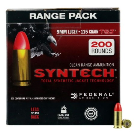 Federal American Eagle Syntech Range 115 gr Total Syntech Jacket Round Nose 9mm Ammo, 200/box - AE9SJ1200