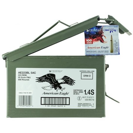 Federal American Eagle 55 gr Full Metal Jacket .223 Rem/5.56 Ammo, 500/box - AE223BL5AC