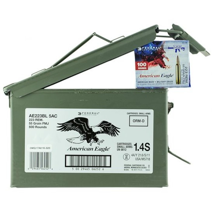 Federal American Eagle 55 gr Full Metal Jacket .223 Rem/5.56 Ammo, 500/box - AE223BL5AC
