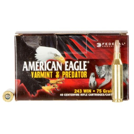 Federal American Eagle Varmint and Predator 75 gr Jacketed Hollow Point .243 Win Ammo, 40/box - AE24375VP
