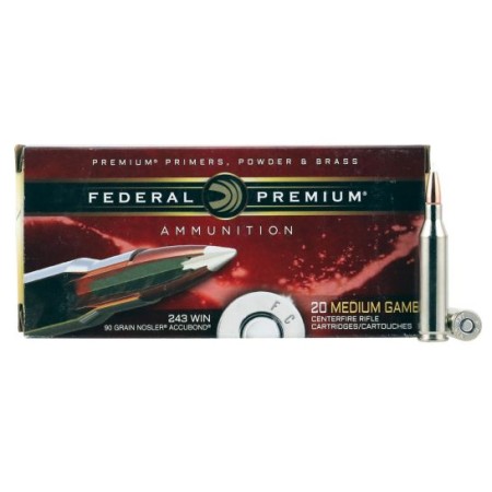 Federal Premium 90 gr Nosler AccuBond .243 Win Ammo, 20/box - P243A1