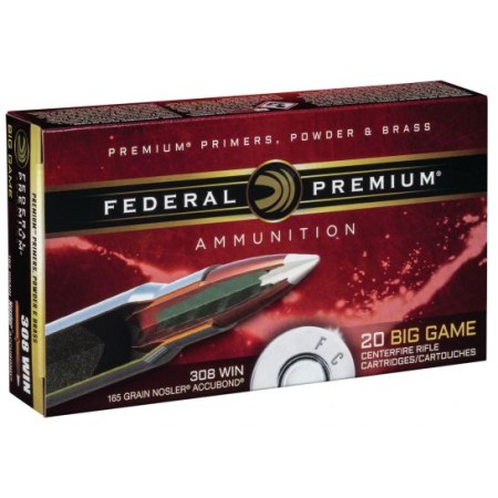 Federal Premium 165 gr Nosler AccuBond .308 Win Ammo, 20/box - P308A1