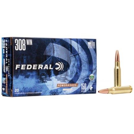 Federal Power-Shok 150 gr Copper Hollow Point .308 Win Ammo, 20/box - 308150LFA