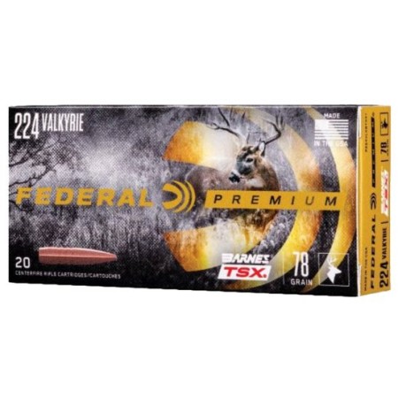 Federal Premium Barnes TSX 78 gr Triple-Shock X .224 Valkyrie Ammo, 20/box - P224VLKBTSX1