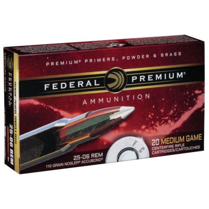 Federal Premium 110 gr Nosler AccuBond .25-06 Rem Ammo, 20/box - P2506A1