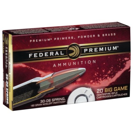 Federal Premium 180 gr Nosler Partition .30-06 Spfld Ammo, 20/box - P3006F
