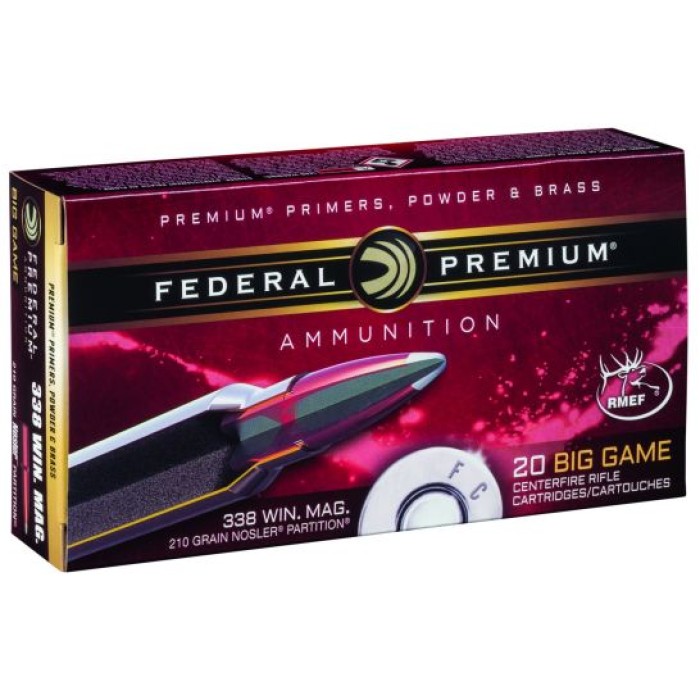 Federal Premium 210 gr Nosler Partition 338 Win Mag Ammo, 20/box - P338A2