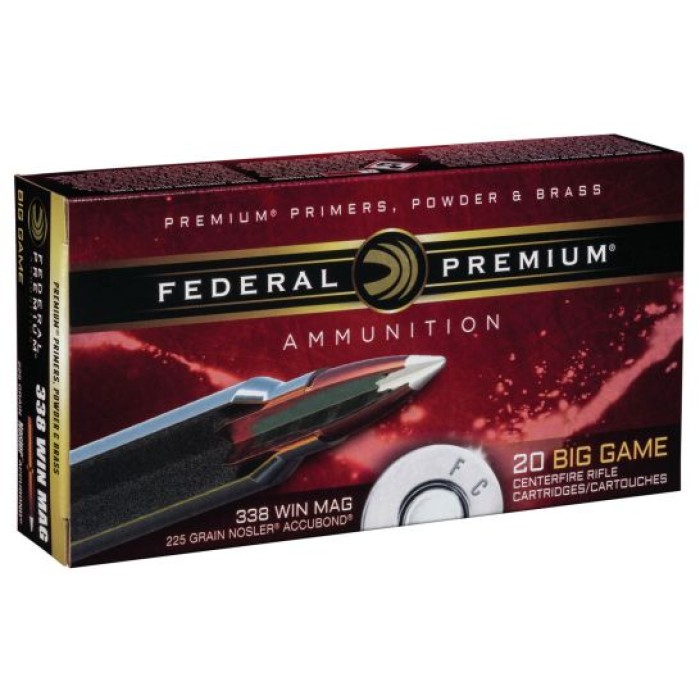 Federal Premium 225 gr Nosler AccuBond .338 Win Mag Ammo, 20/box - P338A1