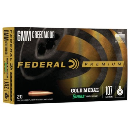 Federal Gold Medal Sierra MatchKing 107 gr Boat Tail Hollow Point 6mm Crd Ammo, 20/box - GM6CRDM1