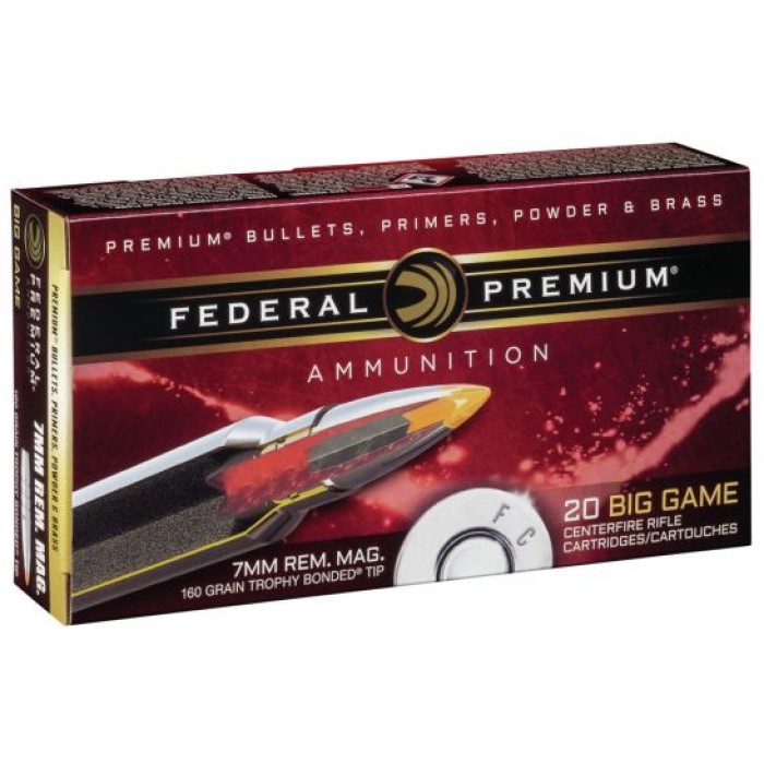 Federal Premium VITAL-SHOK 7mm Magnum 160 Grain Trophy Bonded Tip Centerfire Rifle Ammo, 20 Rounds, P7RTT1