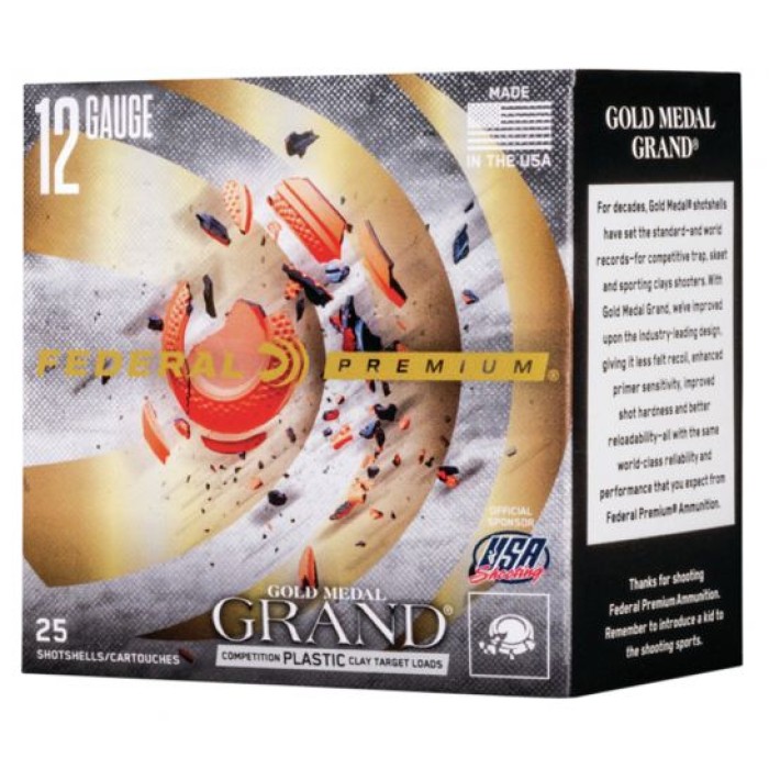 Federal Premium Gold Medal Grand Plastic 2.75" 12 Gauge Ammo 9, 25/box - GMT1199