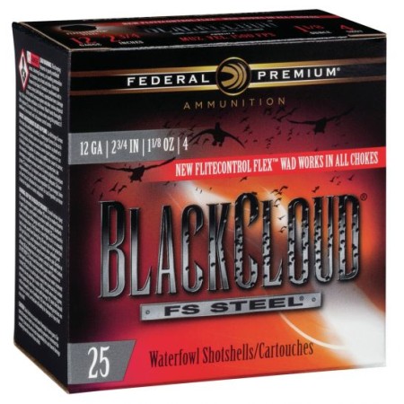 Federal Black Cloud FS Steel 2.75" 12 Gauge Ammo 4, 25/box - PWBX1474