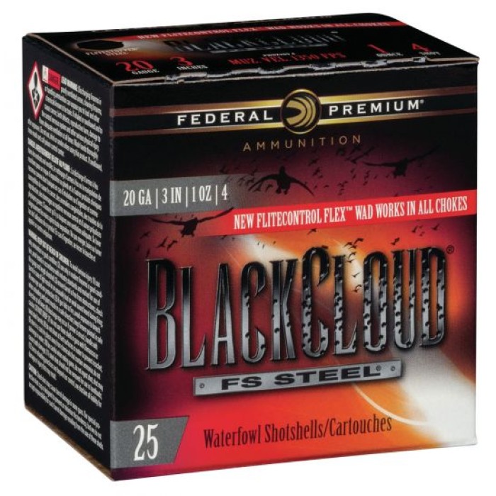 Federal Black Cloud FS Steel 3" 20 Gauge Ammo 4, 25/box - PWBX2094