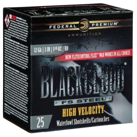 Federal Premium Black Cloud 12 Gauge 1 1/8 oz Black Cloud FS Steel High Velocity Centerfire Shotgun Ammo, BB Shot, 25 Rounds, PWBXH143 BB
