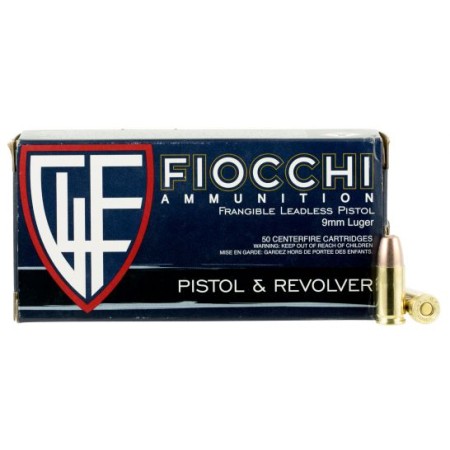 Fiocchi Shooting Dynamics Ammo Brass 9mm 50-Rounds 100 Grain Non-Tox Frangible