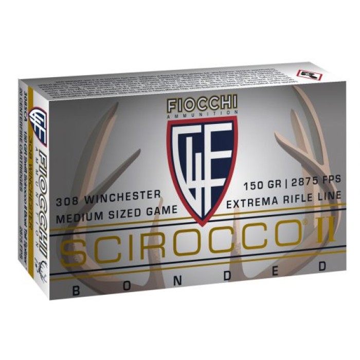 Fiocchi Extrema 150 gr Swift Scirocco II Boat Tail Spitzer .308 Win Ammo, 20/box - 308SCA