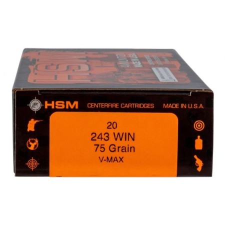 HSM Ammunition Varmint 75 gr V-Max .243 Win Ammo, 20/box - HSM-243-2-N