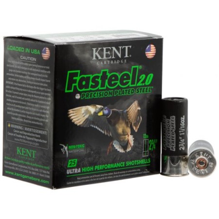 Kent Cartridge Fasteel 2.0 Precision Plated Steel 2.75" 12 Gauge Ammo BB, 250 Rounds - K122FS30BB