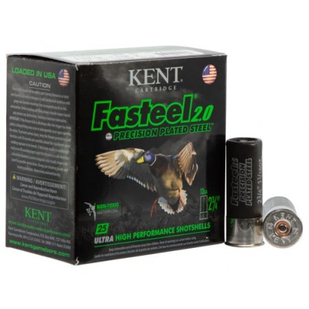 Kent Cartridge Fasteel 2.0 Precision Plated Steel 2.75" 12 Gauge Ammo 2, 25 Rounds - K122FS302
