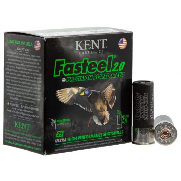 Kent Cartridge Fasteel 2.0 Precision Plated Steel 2.75" 12 Gauge Ammo 2, 25 Rounds - K122FS302