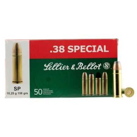 Sellier & Bellot 158 gr Semi-Jacketed Soft Point .38 Spl Ammo, 50/box - SB38C