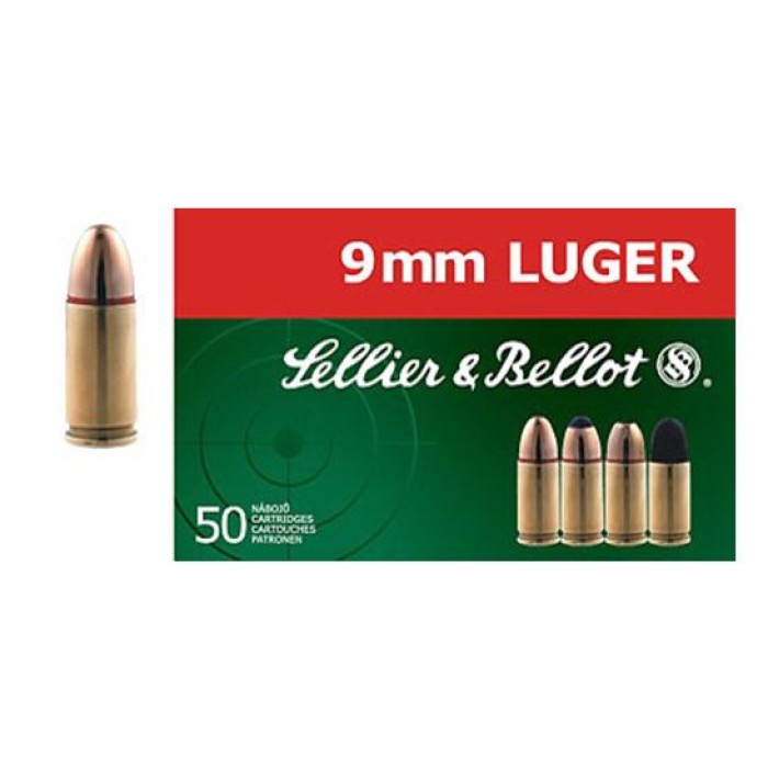 Sellier & Bellot 115 gr Jacketed Hollow Point 9mm Ammo, 50/box - SB9C