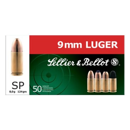 Sellier & Bellot 124 gr Semi-Jacketed Soft Point 9mm Ammo, 50/box - SB9S