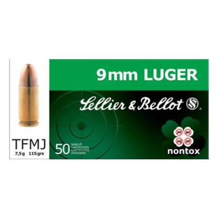 Sellier & Bellot 115 gr Full Metal Jacket 9mm Ammo, 50/box - SB9NT