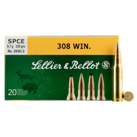 Sellier & Bellot 180 gr Semi-Jacketed Soft Point .308 Win/7.62 Ammo, 20/box - SB308C