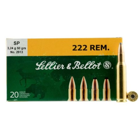 Sellier & Bellot 50 gr Semi-Jacketed Soft Point .222 Rem Ammo, 20/box - SB222A